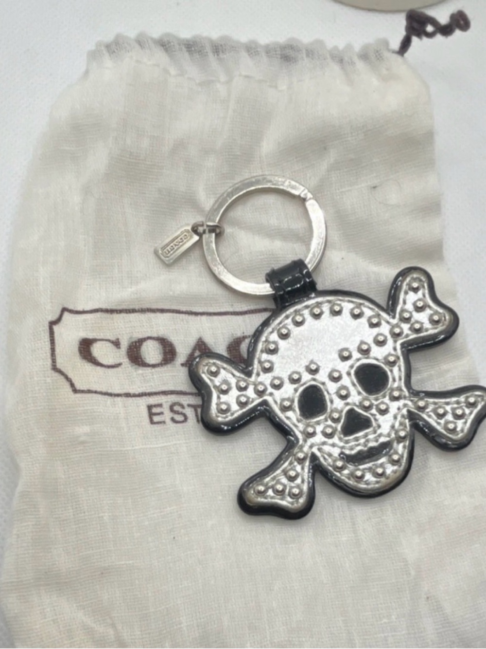 Coach Silver Studded Skull & Crossbones Key Fob